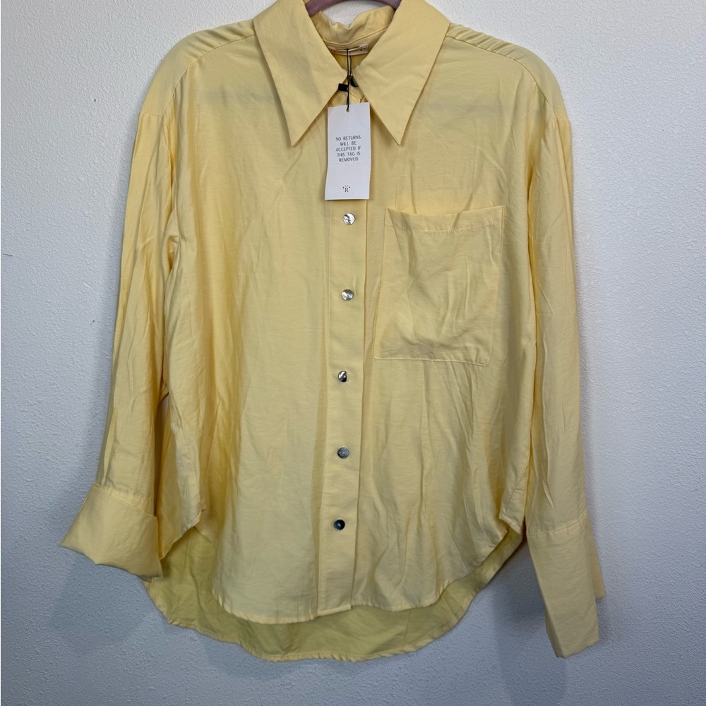 Rumours Yellow Button-Up Blouse S | Bamboo Blend Oversized Shirt Chic Minimalis - Picture 3 of 13